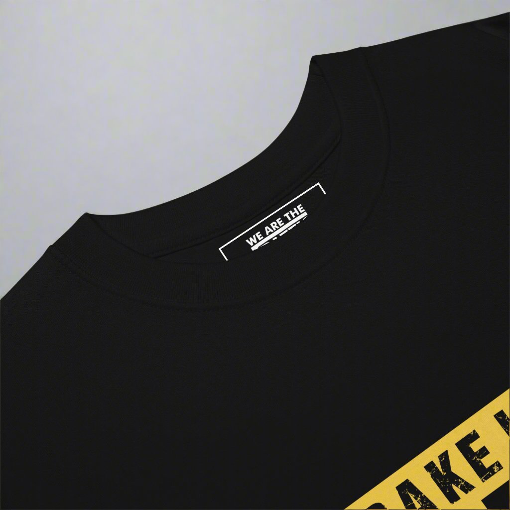 closeup of the I brake late black t-shirt