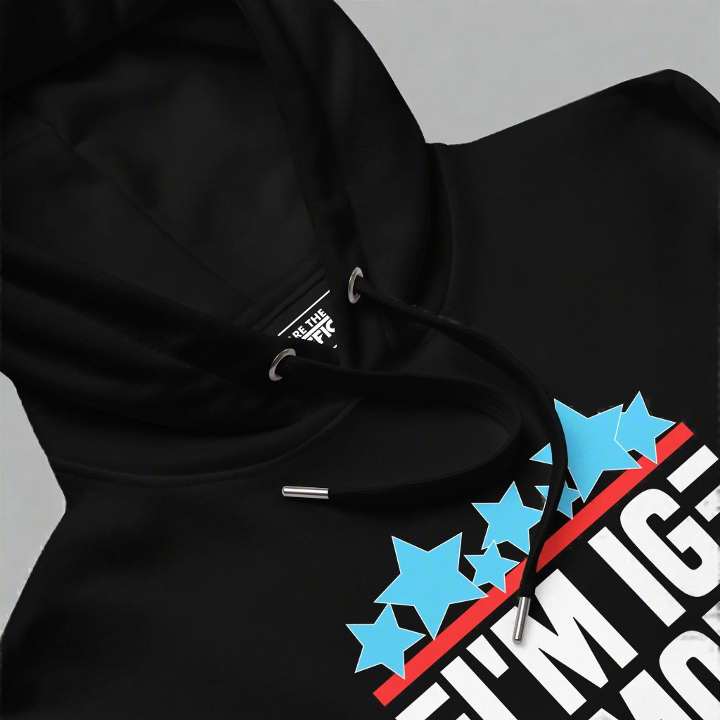 closeup of a hoodie showing hood and design
