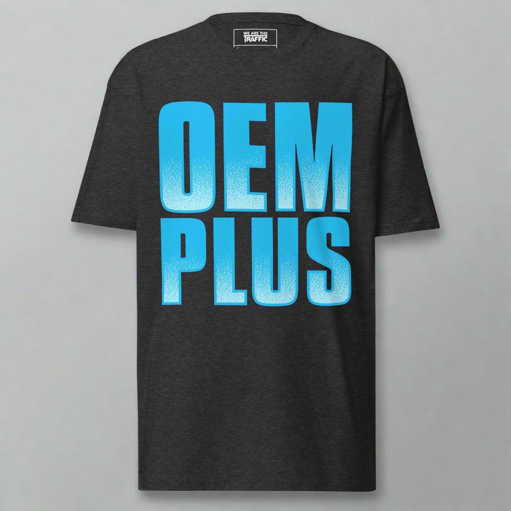 charcoal tshirt with blue oem plus car design