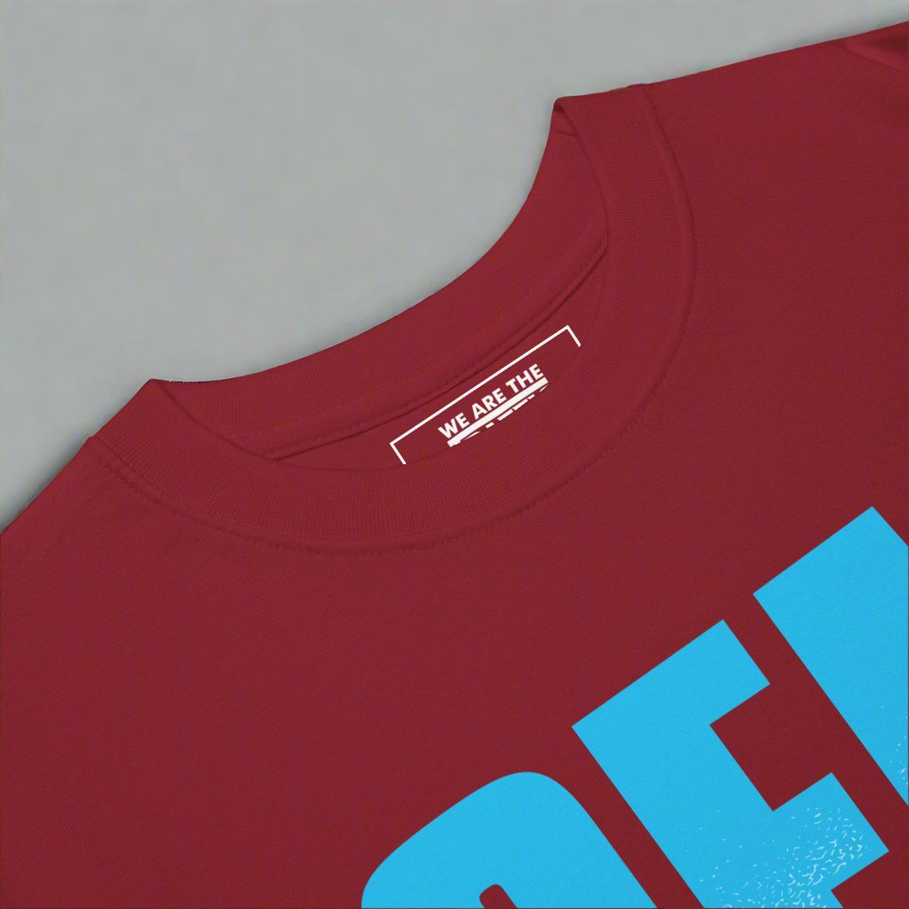 Closeup of a crewneck tshirt in red