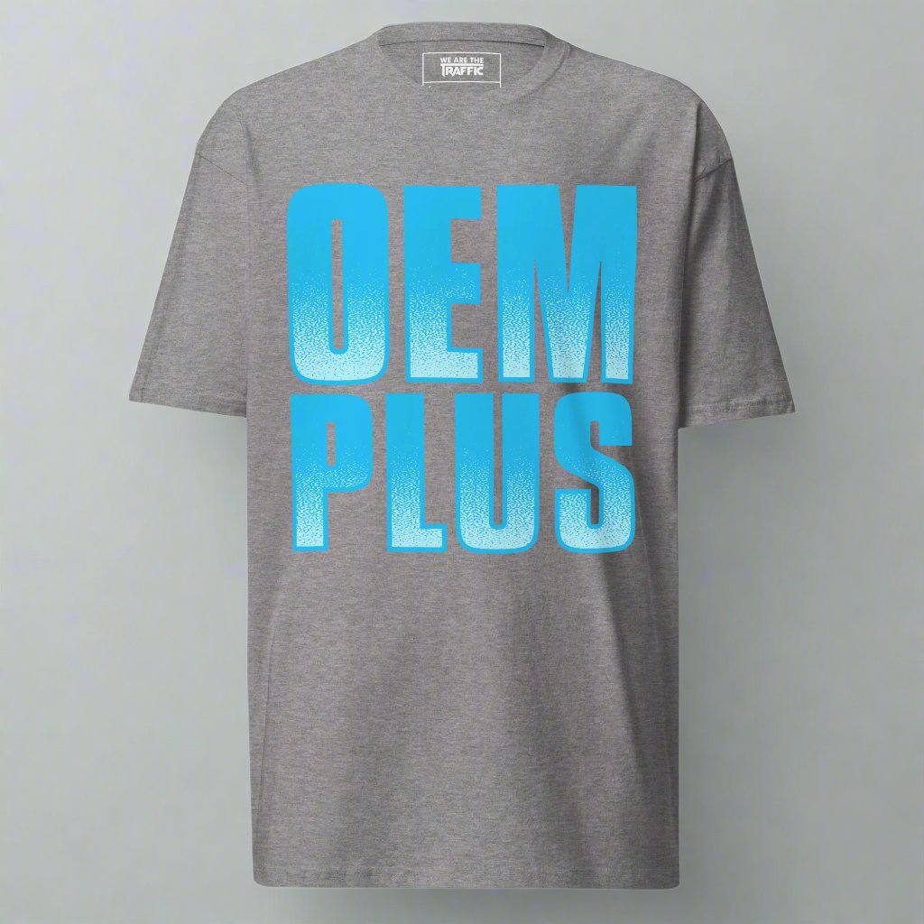 Gray t-shirt with blue oem plus design