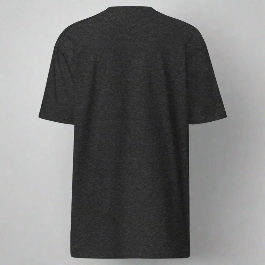 Back of a charcoal t-shirt