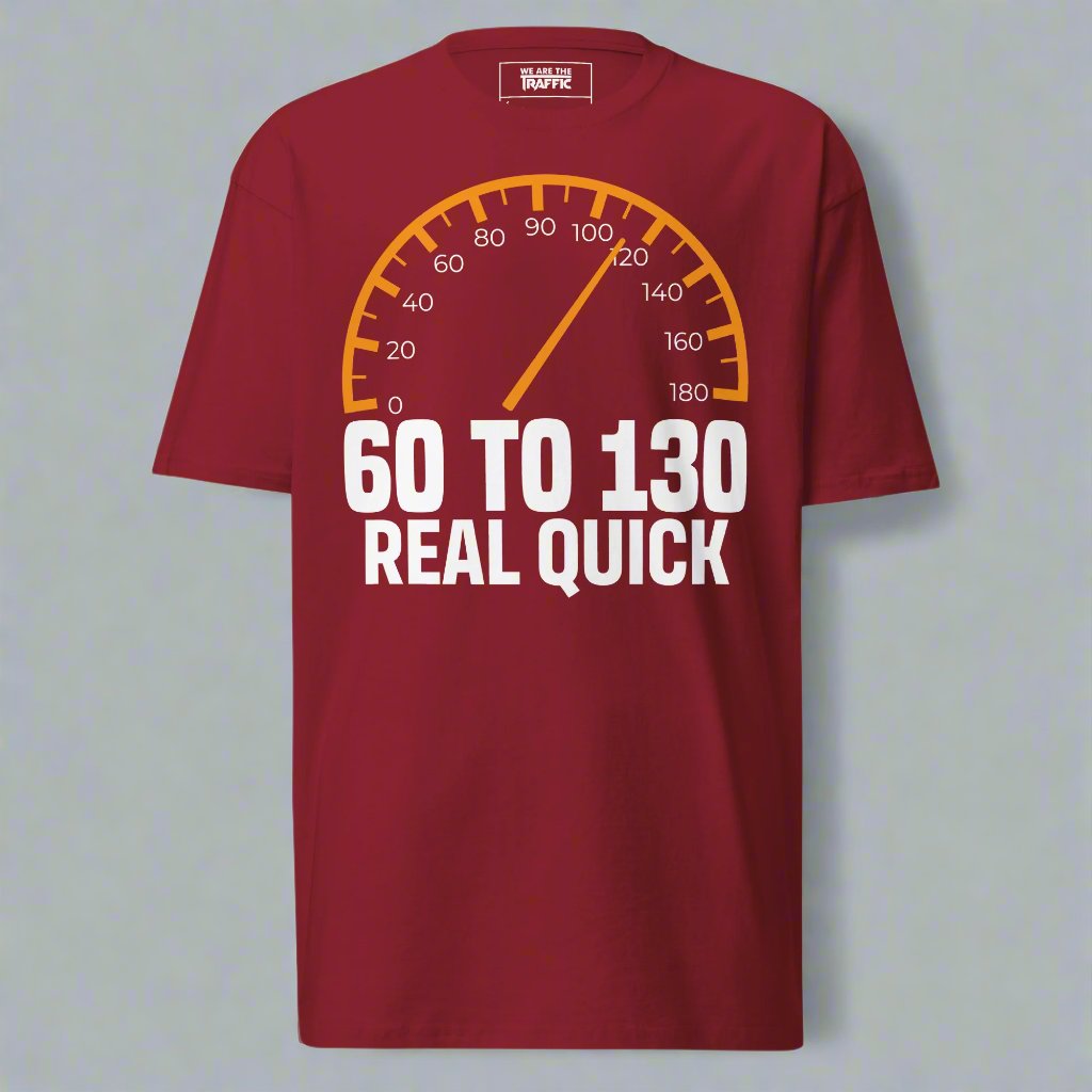 red tshirt with speedometer and car quote design