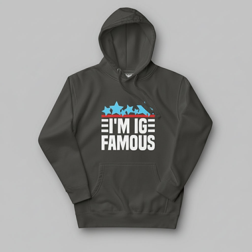 Gray hoodie with i'm IG famous design