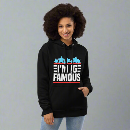 woman wearing black hoodie with I'm IG Famous design