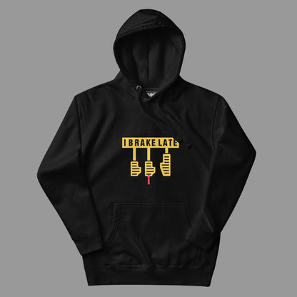 Black hoodie with yellow graphic design on a gray background
