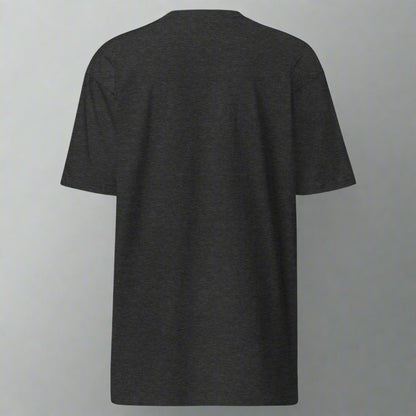 back of a charcoal t-shirt