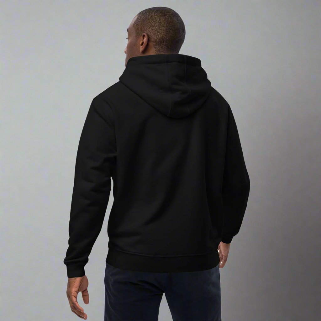 man wearing black hoodie facing backwards