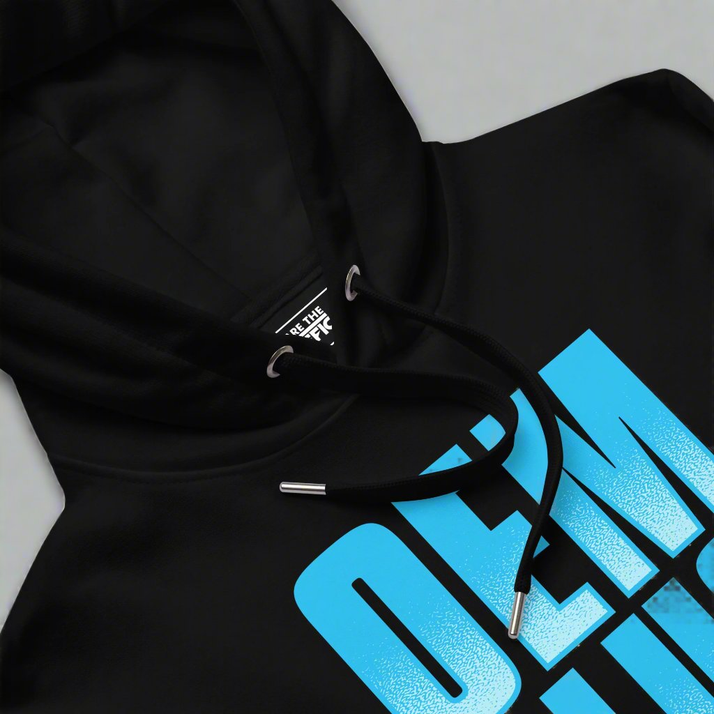 closeup of a black hoodie and oem plus design