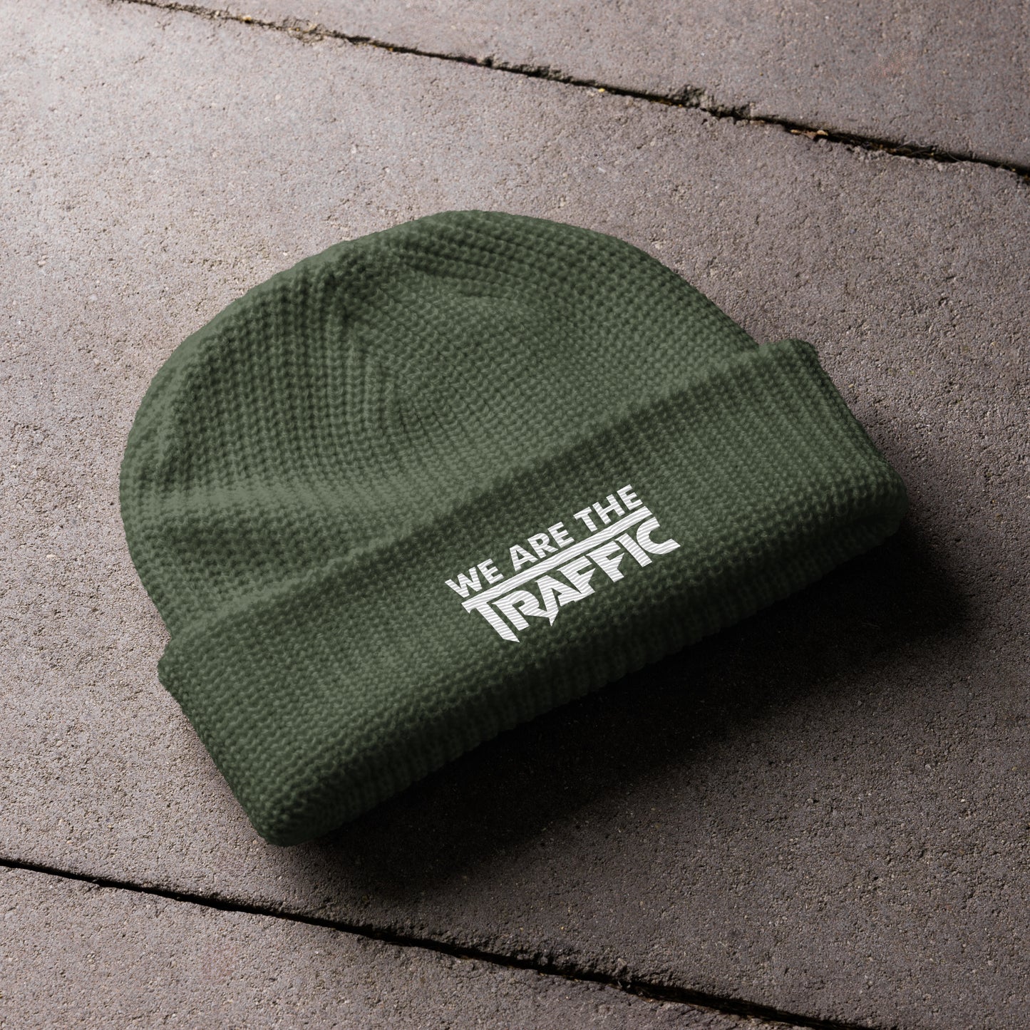 olive knit beanie with logo